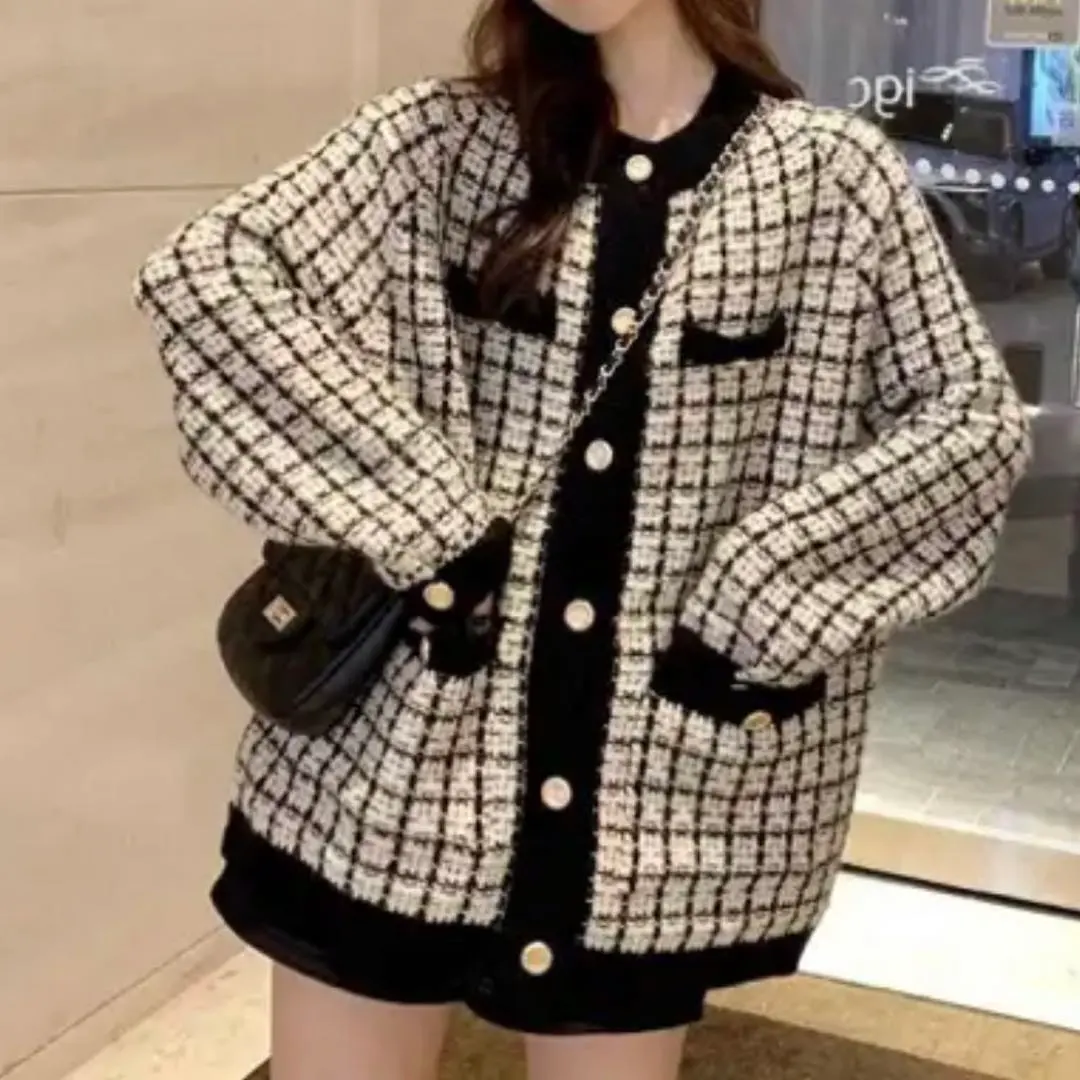 SHEIN チェック ニットカーディガン